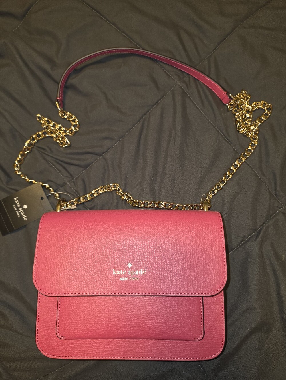 kate spade Berry Pink Leather Crossbody with Gold Chain Strap